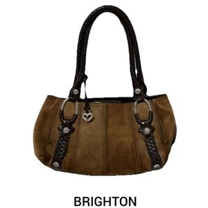Brighton Serene Brown Suede Hobo Purse Leather Handbag With Braided Handle 